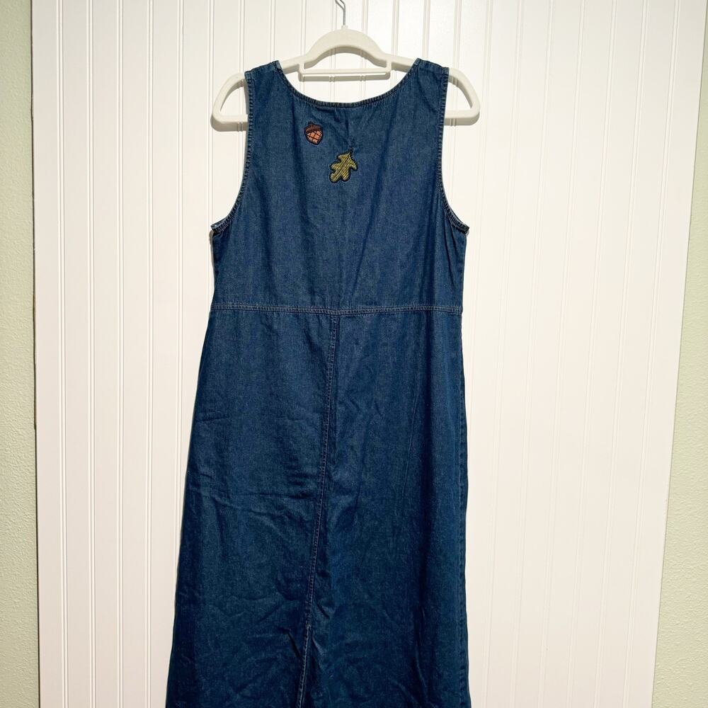 Vintage Bobbie Brooks Denim Jumper Dress Autumn Fall Leaf Embroidery Size 12/14 - Picture 6 of 6
